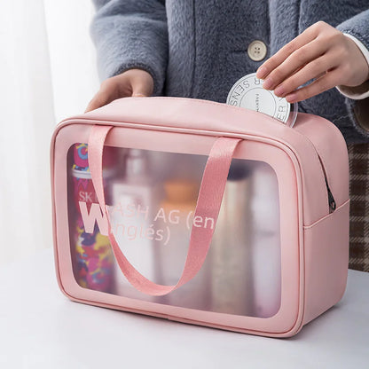 Large Capacity Waterproof PU Makeup Bag with Handle