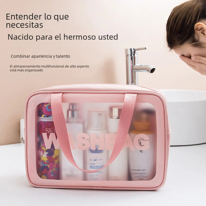 Large Capacity Waterproof PU Makeup Bag with Handle